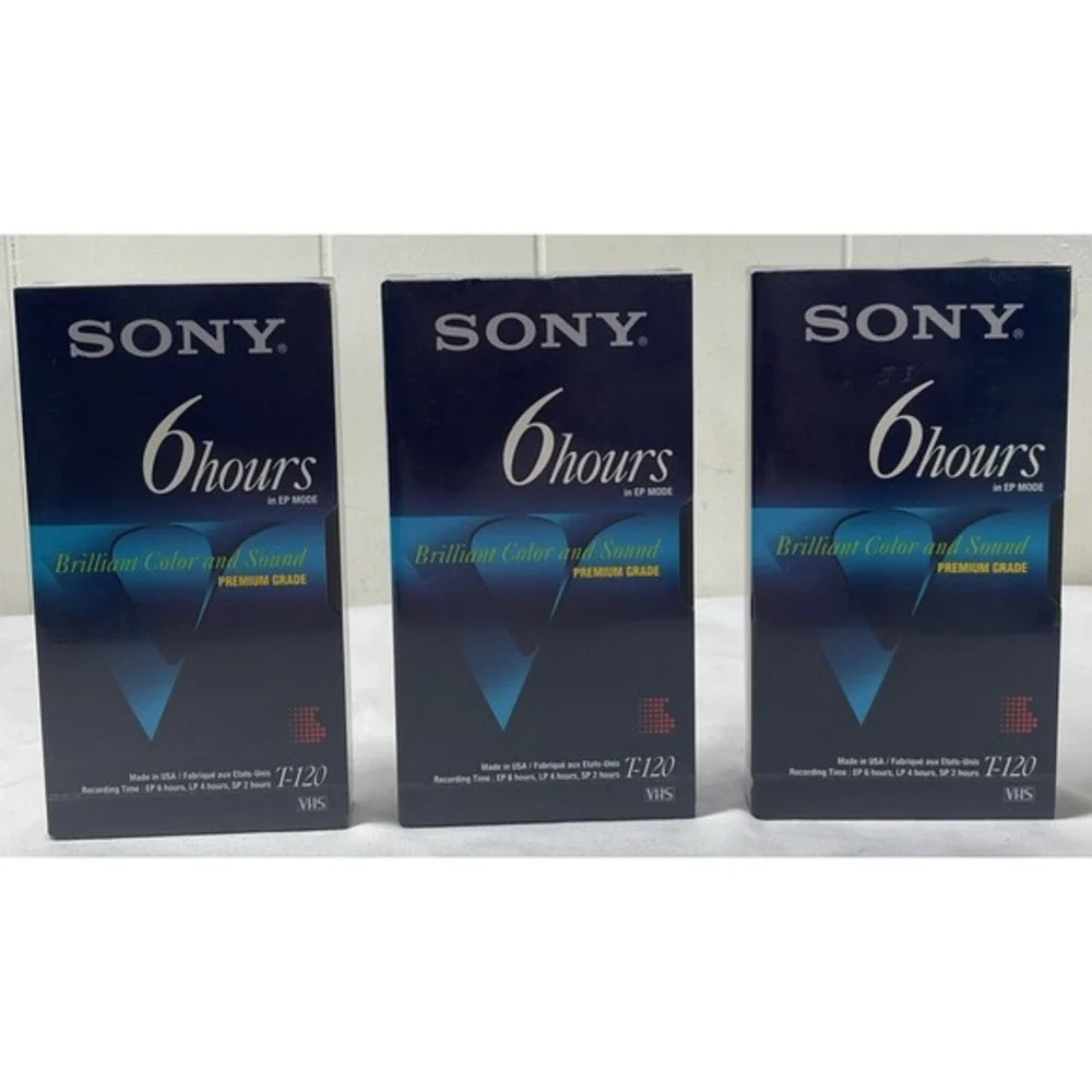 Lot of (3) Sony T-120 Blank VHS VCR Premium Grade Video Tapes 6 Hrs New Sealed